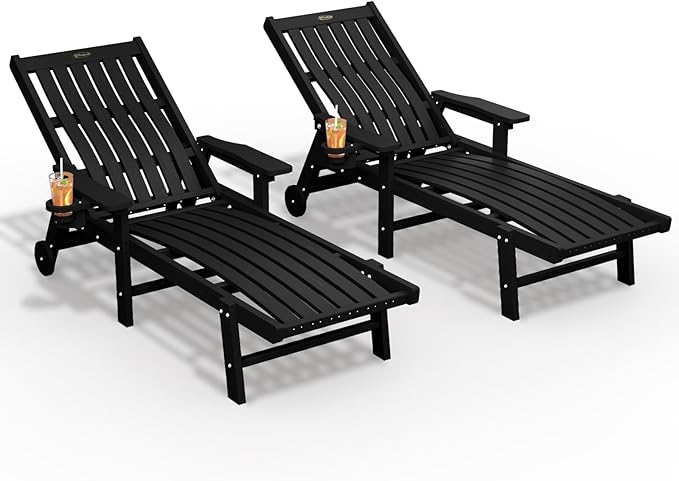 Patio Chaise Lounge Chair Set of 2, Oversized Lounge Chair Outdoor by THOEOE