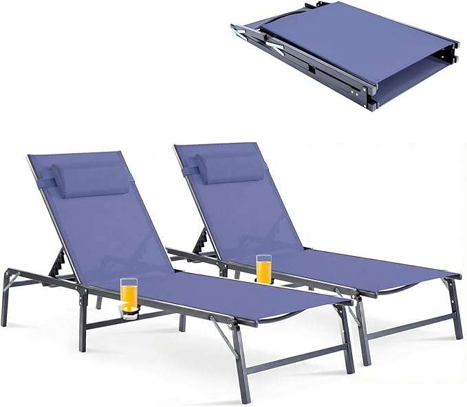 2 Pack Foldable Chaise Lounge Chair by HOMELYM