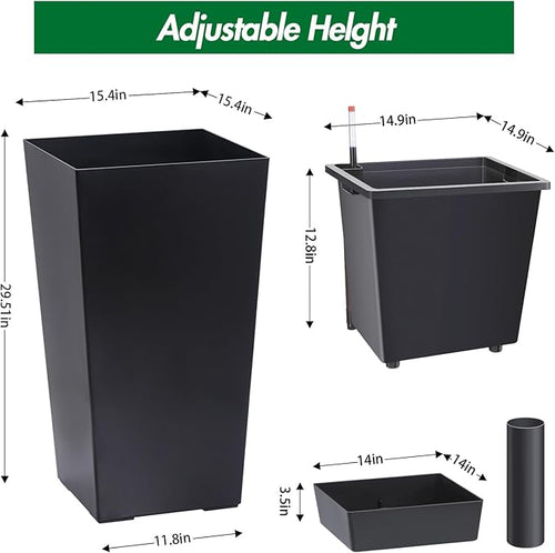 30 Inch Tall Self Watering Planters Set of 2, Outdoor Plant Pots - Image 2