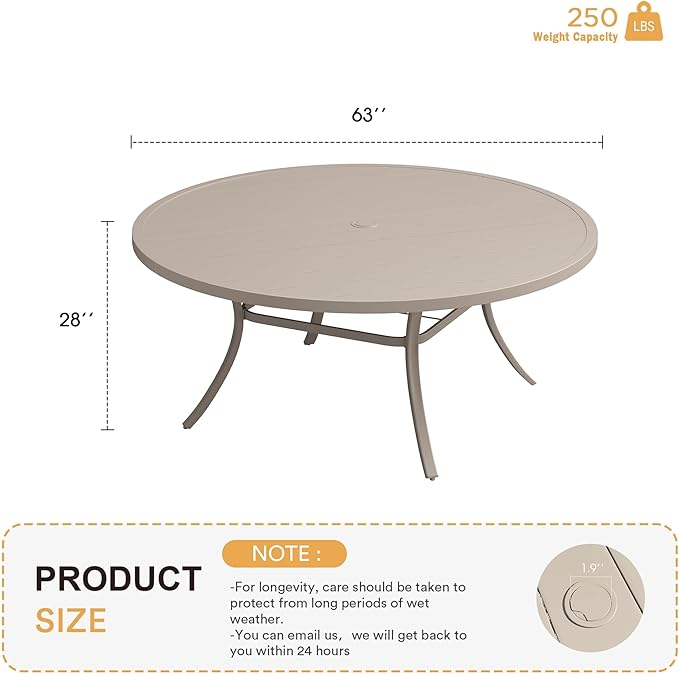 VICLLAX 63" Outdoor Round Patio Table - Image 3
