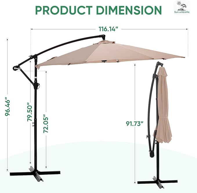 NEWBULIG 10FT Patio Umbrella, Offset Cantilever Outdoor Patio Table Umbrella - Image 8