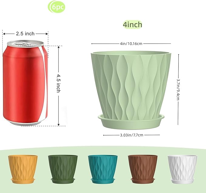 4 Inch Plant Pots, 6 Pack Indoor Flower Pots, Planters - Image 2