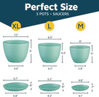 Aqua Plant Pots with Drainage Holes & Saucers 3 Pack, Indoor & Outdoor - Image 2