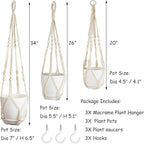 Macrame Plant Hangers with Pots and Saucers, 3 Pack Hanging Planters - Image 2