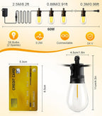 Outdoor String Lights Patio LED Light Outside - 60M IP65 Waterproof 58+2 S14 - Image 2