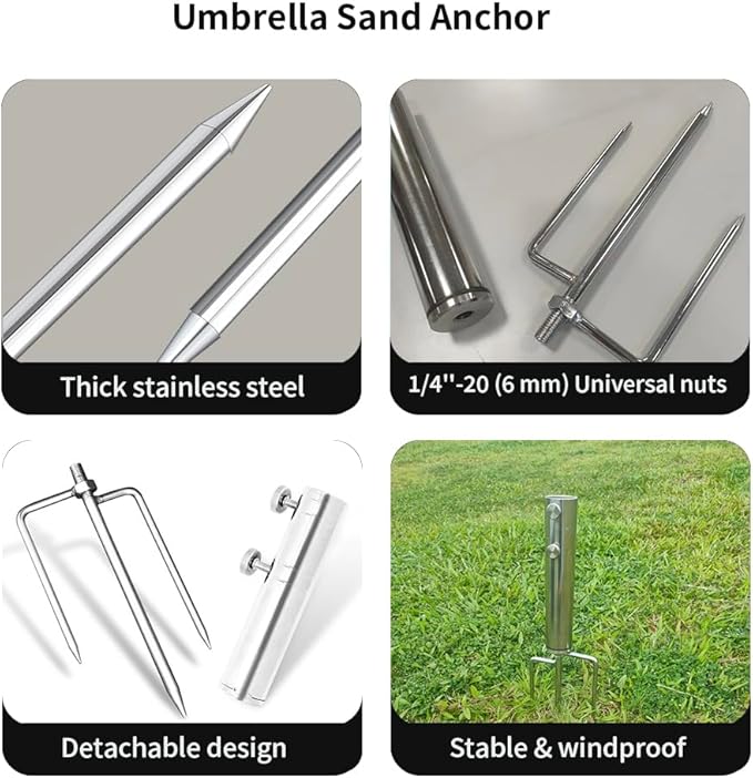 Portable Beach Umbrella Sand Anchor, Stainless Steel Lawn Umbrella Base Holder - Image 5