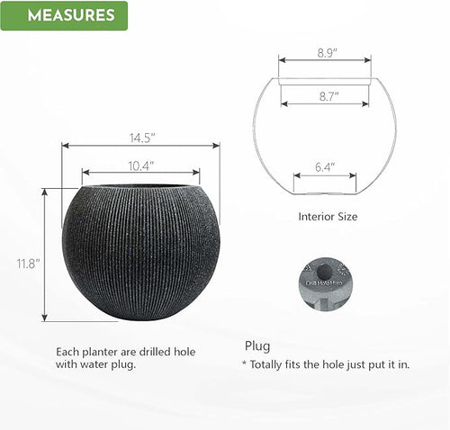 14.5 Inch Dia Plastic Round Black Planters - Image 2