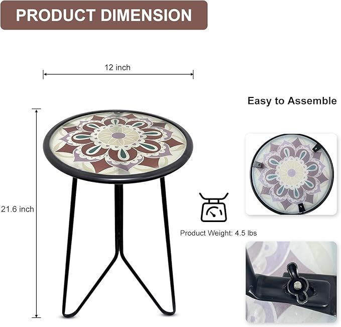 LIFFY Outdoor Side Table, Indoor Round Home Decor End Table & Accent Table - Image 3