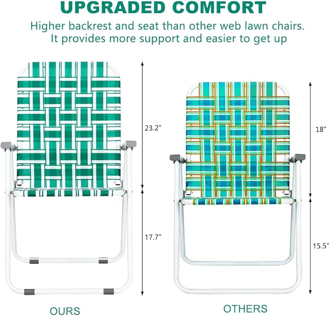 VINGLI Patio Lawn Webbed Folding Chairs Set of 4, Outdoor Beach Chair Portable - Image 3