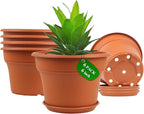 6 Inch Plastic-Flower Pot-for-Indoor Plants, 6 Pack Outdoor Plant Pots by Pottiffe