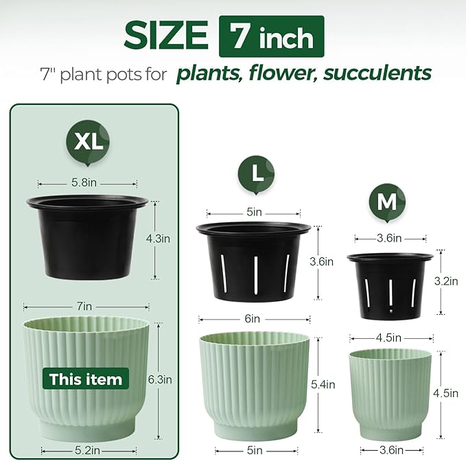T4U 7 Inch Self Watering Pots for Indoor Plants, 4 Pack Plant Pots, Self - Image 2