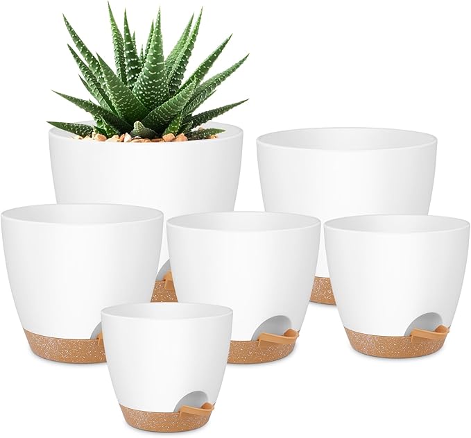 Plant Pots 8/7/6.5/6/5.5/5 Inch Self Watering Pots, Plastic Flower Pots by QRRICA