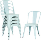 FDW | Set of 4 Metal Dining Chairs | Blue | Stackable Tolix Side Chairs by FDW