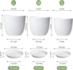 10/9/8 inch Medium Flower Pots, 3 Pack Modern Decorative Plastic Planters - Image 3