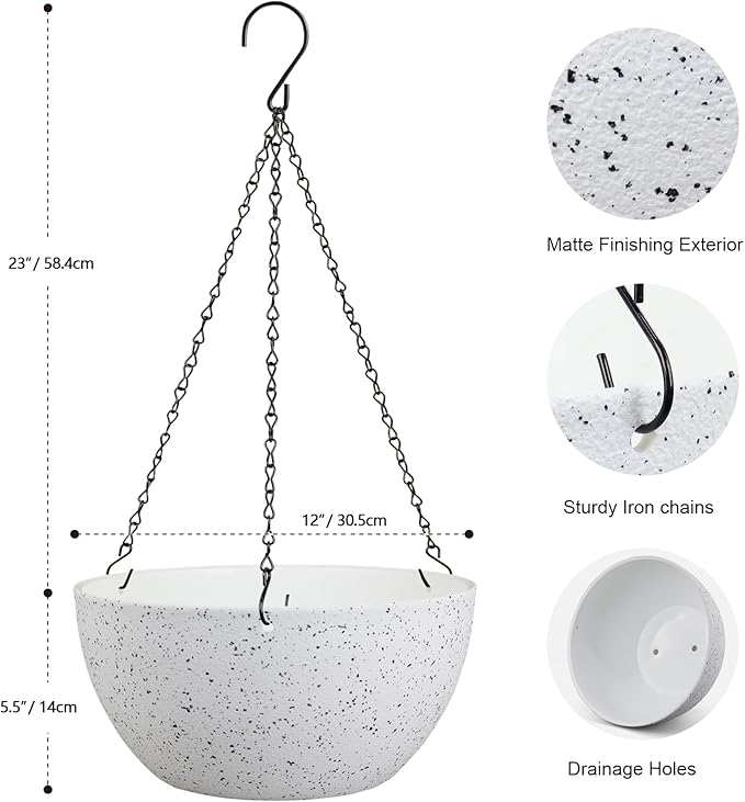 12 inch Large Hanging Planters for Indoor Outdoor Plants, 2 Pack Hanging Flower - Image 2