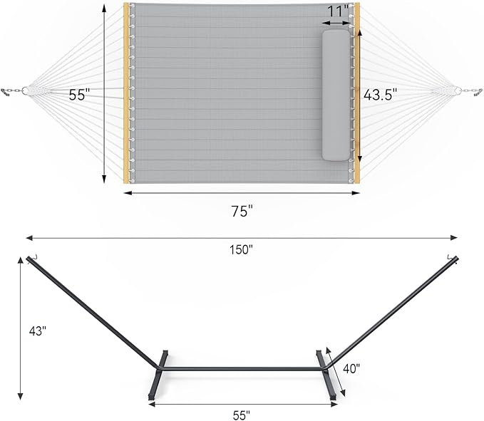 2 Person Outdoor Hammock with Stand, Cotton Rope Hammock with Polyester Pad - Image 6