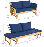 Tangkula Acacia Wood Patio Convertible Couch Sofa Bed - Image 3