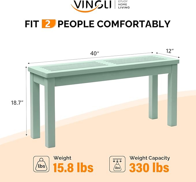 VINGLI Outdoor Wooden Bench, 40” Porch Bench Outdoor Backless Garden Bench - Image 3