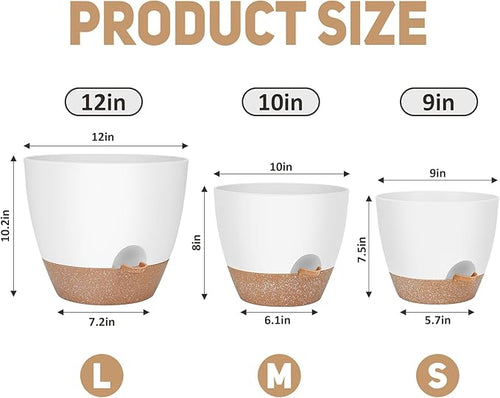 12" 10" 9" Large Self Watering Plant Pots, 3 Pack Flower Pots Planters - Image 2