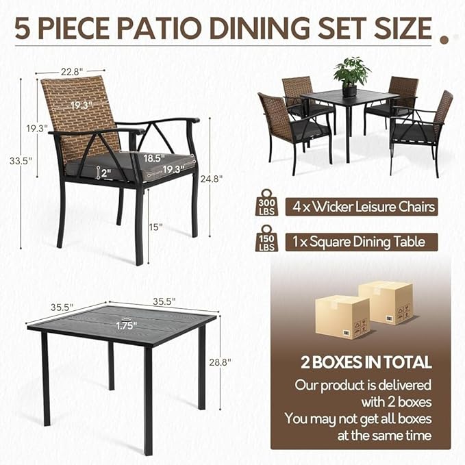 5-Piece Patio Dining Set for 4, Outdoor Dining Set - Image 2