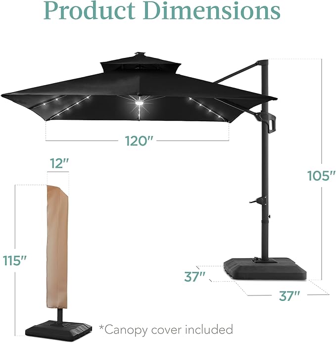 Best Choice Products 10x10ft Cantilever Patio Umbrella w/Base Included - Image 7