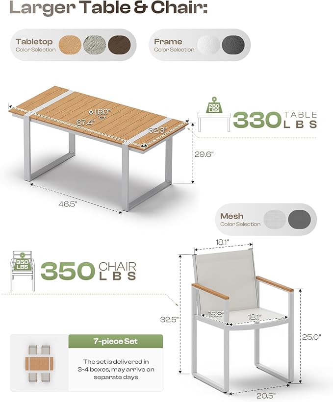 Outdoor Table and Chairs of 4, Patio Dining Sets, HDPS + Aluminum Outdoor - Image 6