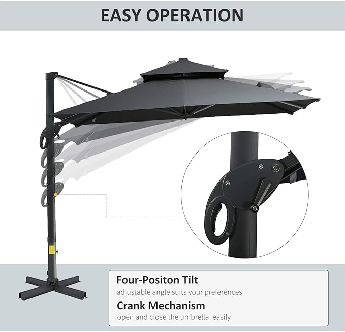 Outsunny 10ft Offset Patio Umbrella, Hanging Cantilever Umbrella, Square Shape - Image 3