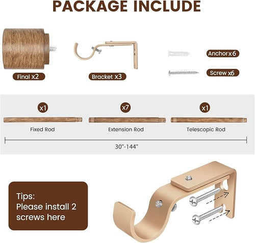 1” Diameter Curtain Rods Itself is 30 to 144 inch 1 Pack Fit 30-142 inch - Image 2