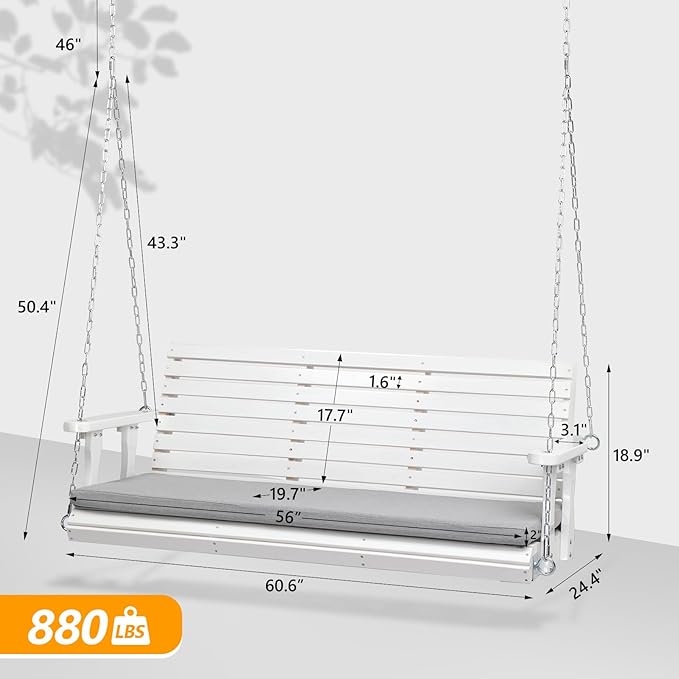 VINGLI Heavy Duty 880 LBS Patio Wooden Porch Swing Outdoor - Image 5
