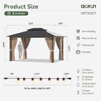 Aoxun 10'x12' Hardtop Gazebo, Aluminum Frame Permanent Pavilion - Image 3