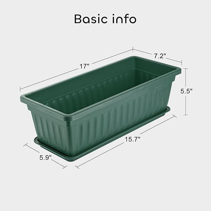 GROWNEER 6 Packs 17 Inches Green Flower Window Box Plastic Vegetable Planters - Image 3