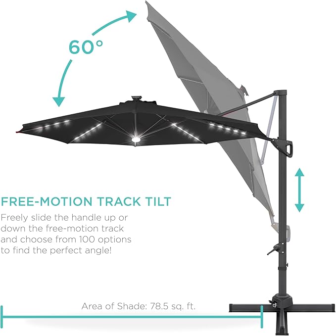 Best Choice Products 10ft Solar LED Cantilever Patio Umbrella, 360-Degree - Image 5