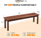 VINGLI Outdoor Wooden Bench, 62” Porch Bench Outdoor Backless Garden Bench - Image 3