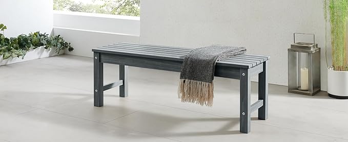 Psilvam 2-Person Outdoor Poly Lumber Patio Backless Bench, Fade-Resistant & - Image 2