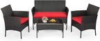FDW | 4-Piece Patio Furniture Set | Red | Outdoor Wicker Furniture by FDW