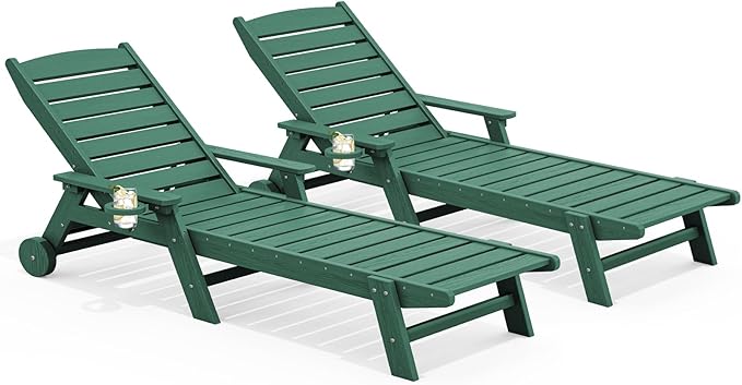 SERWALL Patio Chaise Lounge Chair Set of 2, Poly Lounge Chair by SERWALL