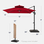 Best Choice Products 12x12ft LED Cantilever Patio Umbrella w/Base Included & - Image 2