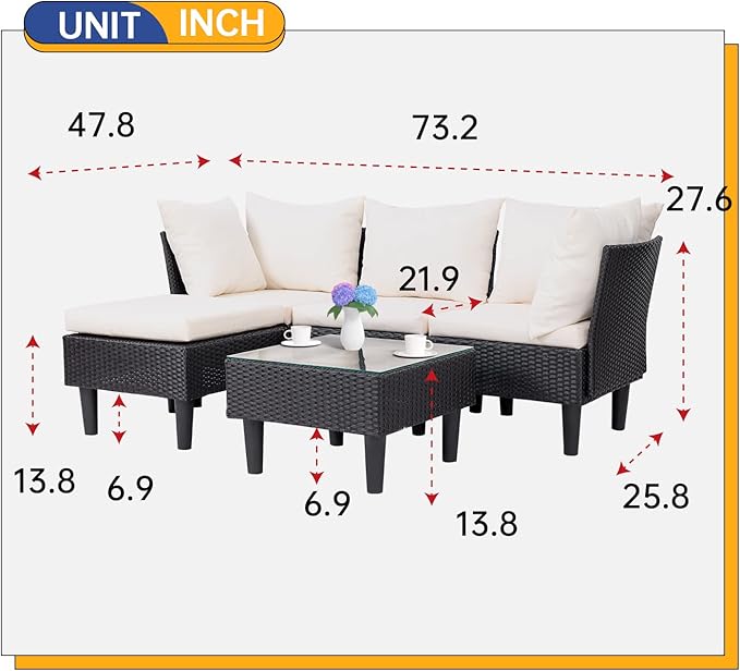 5 Pieces Patio Furniture Sets Outdoor Sectional Sofa Rattan Chair Wicker - Image 7
