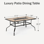 PHI VILLA Outdoor Dining Table for 6, Rectangular Metal Wrought Iron Table - Image 3