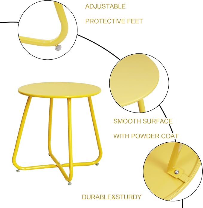 Elevon E-Coated Steel Side Table Weather Resistant Outdoor 17.5” Round End - Image 4