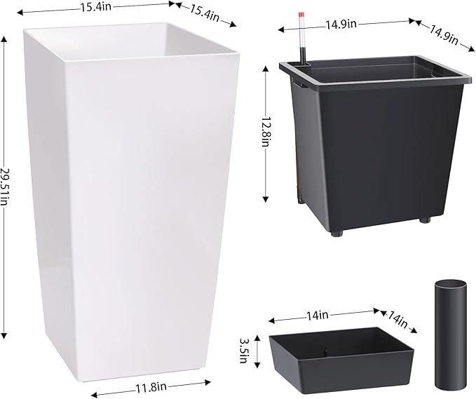 Garvee 30" Tall Planters Set of 2, Outdoor＆Indoor Black Planter Pots, High - Image 5