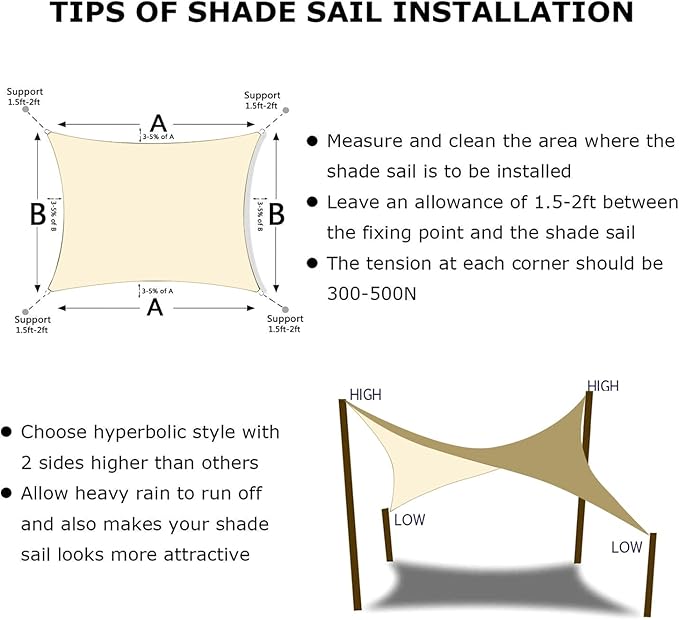 KANAGAWA 14'X14' Cream Custom Size Sun Shade Sail Square UV Block Canopy Cover - Image 6