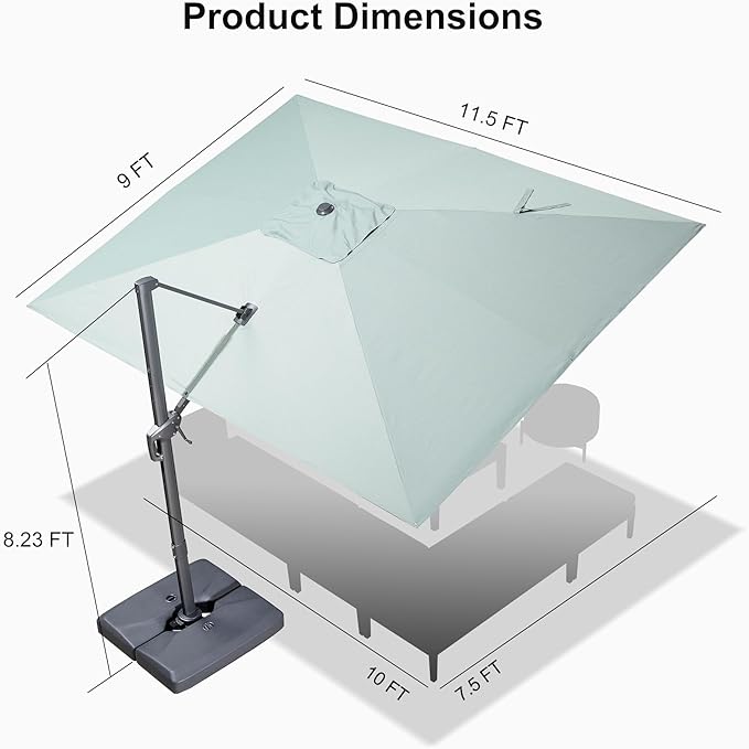 PURPLE LEAF Patio Umbrella 9' X 11.5' Rectangle Cantilever Umbrella Large - Image 9