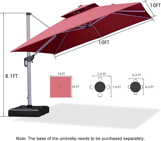 PURPLE LEAF Patio Umbrella 10ft Outdoor Square Umbrella Large Cantilever - Image 9
