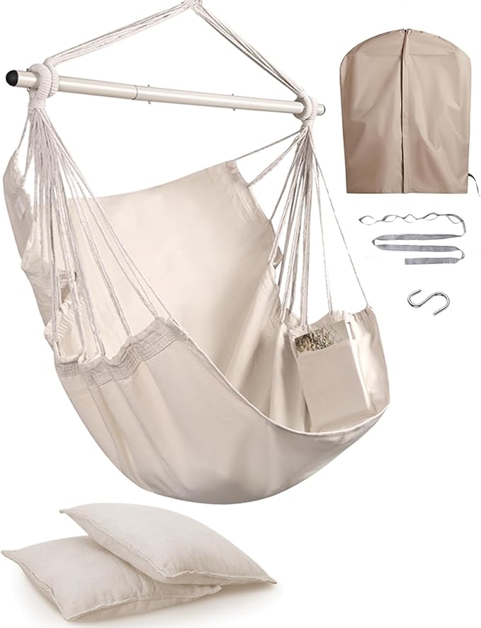 Miztli Hammock Chair with Hanging Chair Cover – 2 Cushions, Steel Spreader Bar by MIZTLI