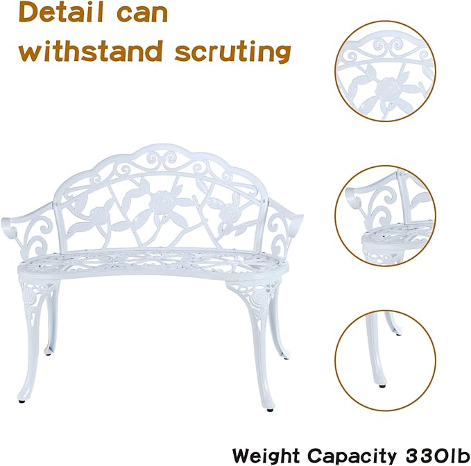 JARDIN DE CENTENNIAL Patio Garden Bench Metal Park Bench Cast Aluminum Outdoor - Image 5