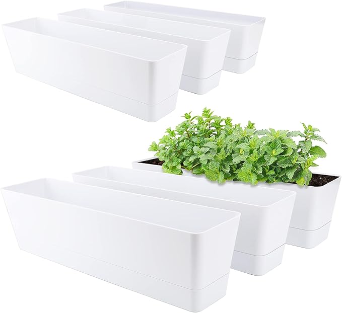 GREANER Long Window Boxes Planters, 6 Pack 16x3.8 Inch Vegetable Box Pot by GREANER