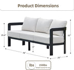 Outdoor Couch Aluminum Patio Furniture, 3-Seat All-Weather Metal Modern Patio - Image 2