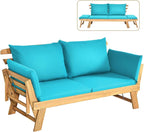 Tangkula Convertible Acacia Wood Patio Couch Sofa Bed by TANGKULA
