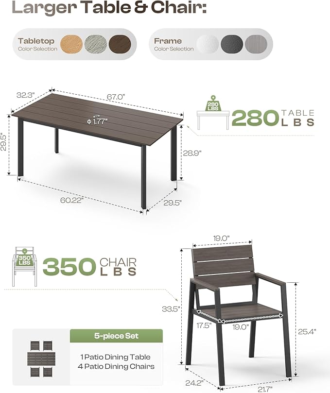 Outdoor Patio Dining Chairs Set of 2, 350LBS Capacity Aluminum Patio Dining - Image 7
